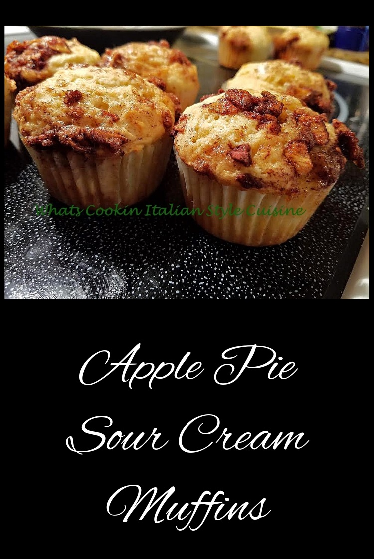Muffins with apple pie filling on top baked in the oven