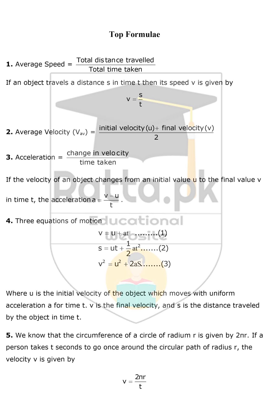 9th Physics Chapter 1 Motion Notes Definitions & Formulae Ratta.pk