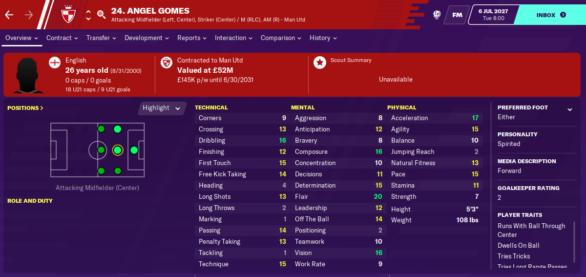 Angel Gomes: Attributes in 2027 season Angel Gomes: Attributes in 2027 season