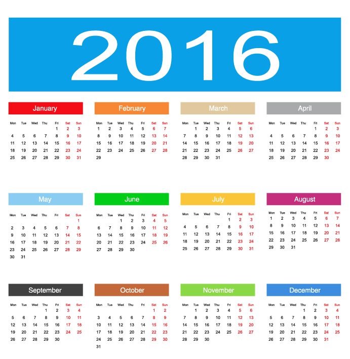 2016 Calendar with Low Poly Vector Illustration. Calendar 2016 Year Colorful Design Vector Illustration 2016 Calendar Vector Illustration.