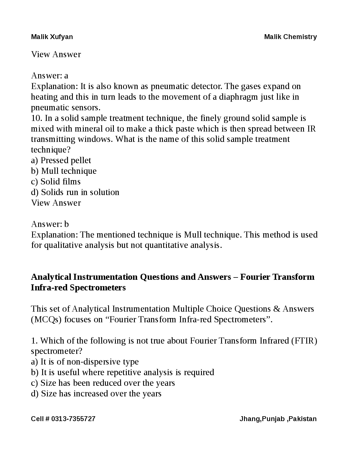 Malik Xufyan Only Chemistry Discussion Analytical Chemistry Multiple Choice Questions By Malik Xufyan