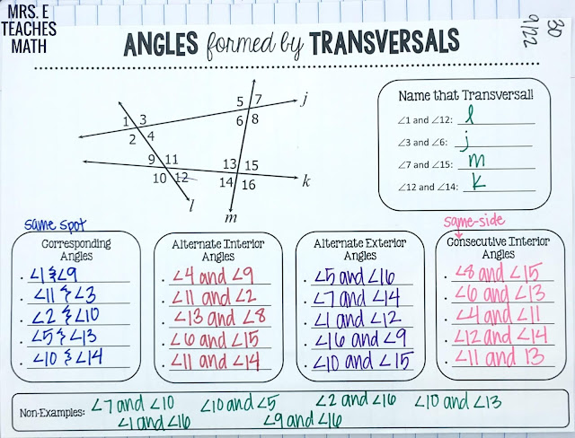 Angles formed by Lines and Transversals graphic organizer for interactive notebooks in geometry