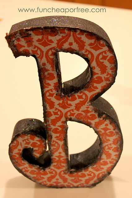 Completed wooden B on a counter, from Fun Cheap or Free