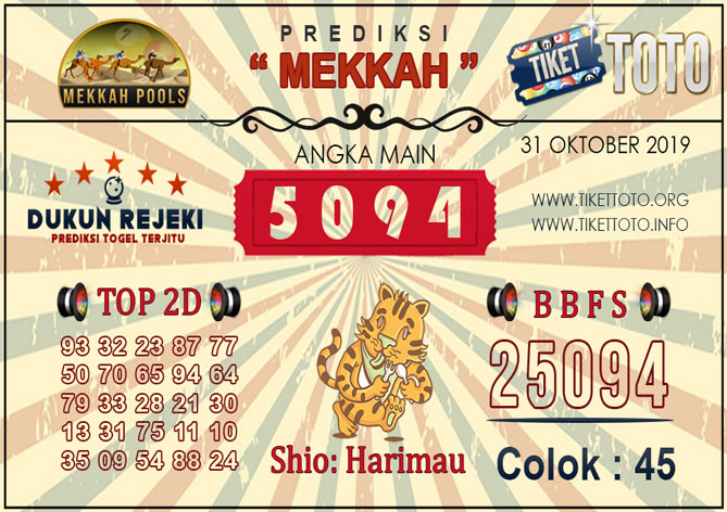 Prediksi Togel MEKKAH TIKETTOTO 31 OKTOBER 2019