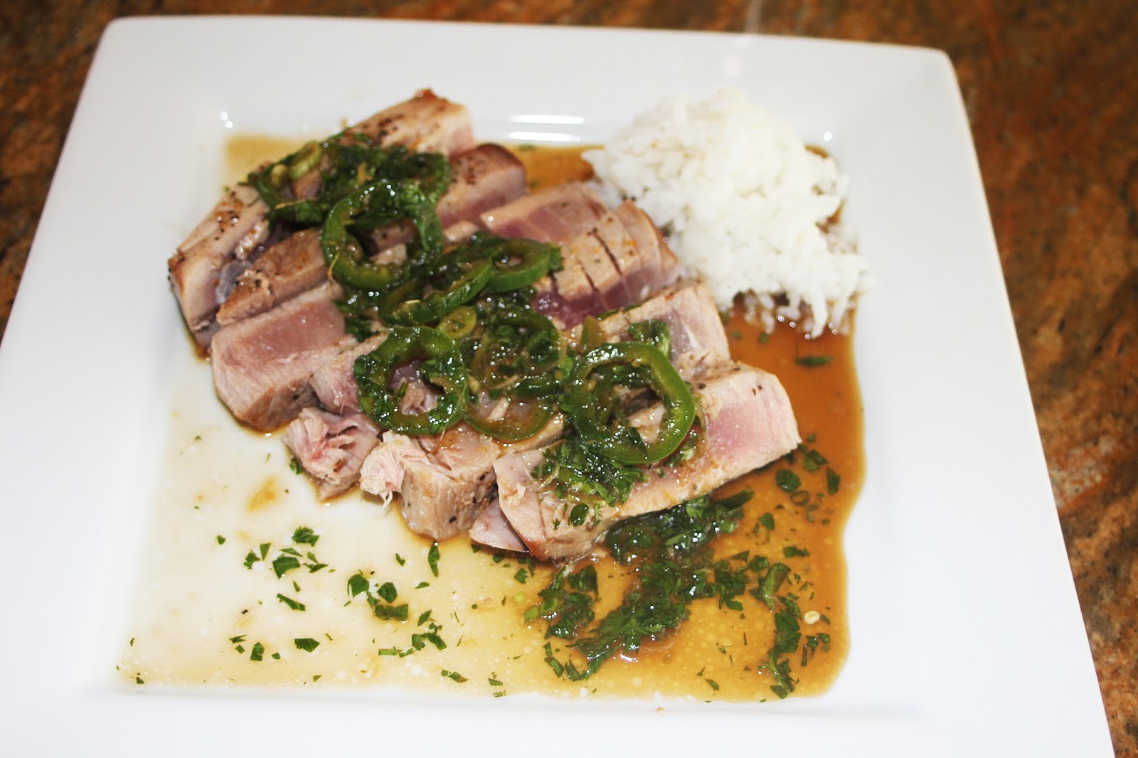 The Grub Files Cooking With Camissonia Pan Seared Ahi Tuna Pan Seared Ahi Tuna With Cilantro Scallion Jalapeño Soy Ginger Lime Sauce