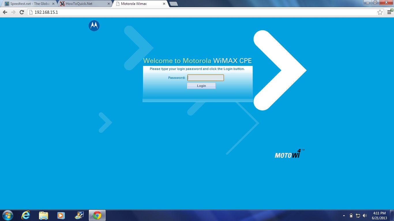 Motorola CPEi 25725 WiTribe modem default modem login password