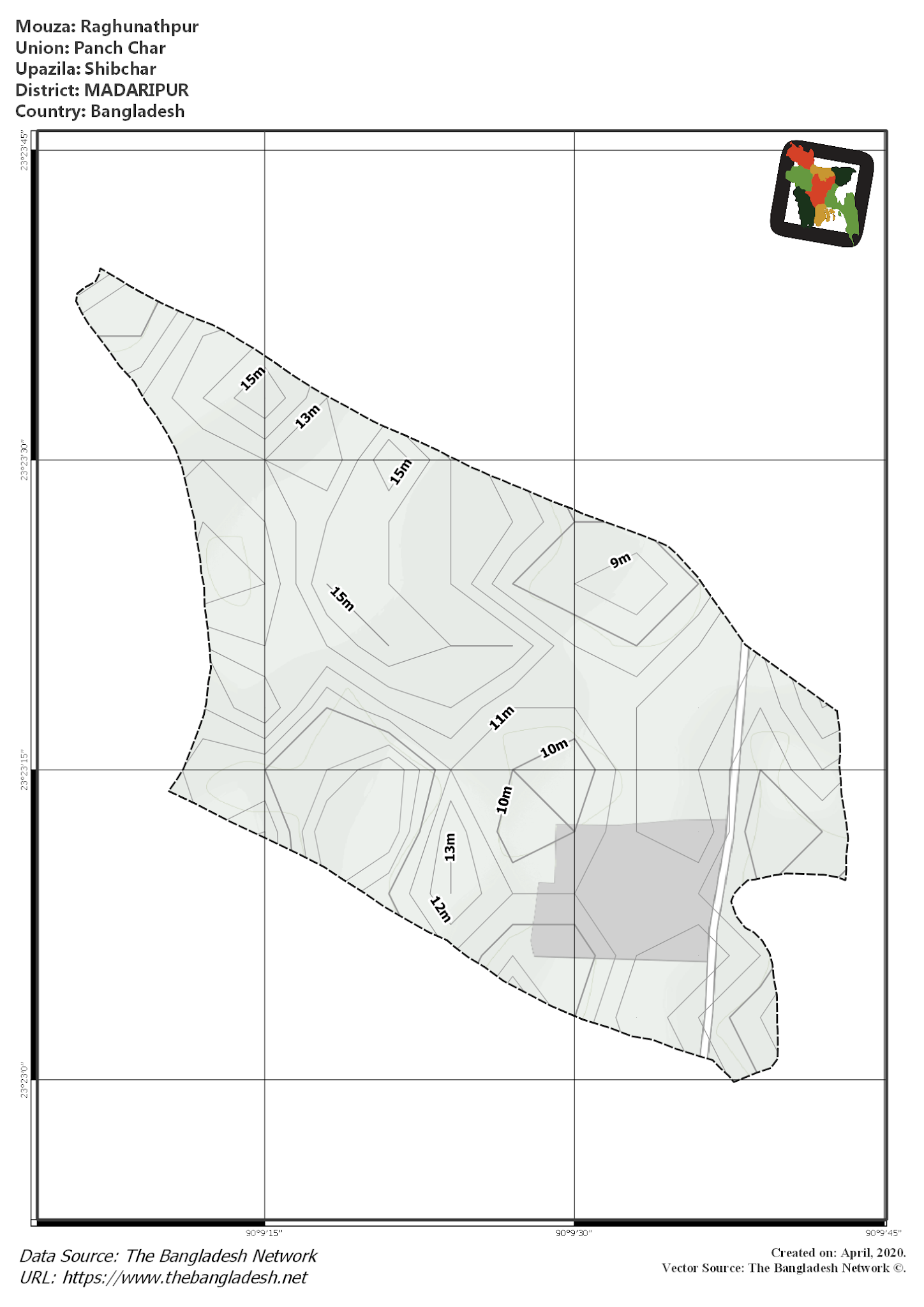 Map of Raghunathpur Mouza of Shibchar Upazila, MADARIPUR, Bangladesh.
