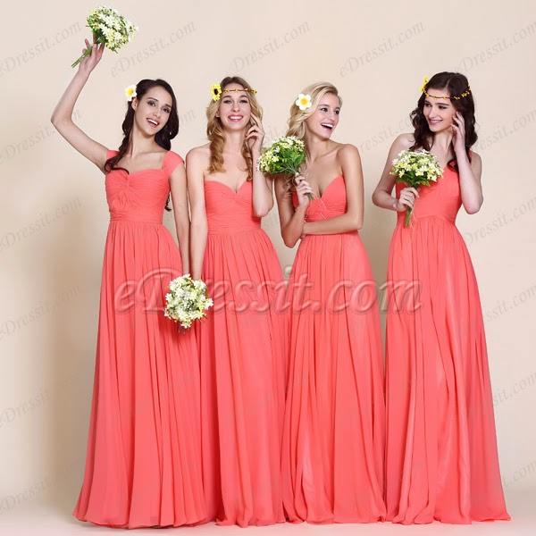 pastel red bridesmaid dress