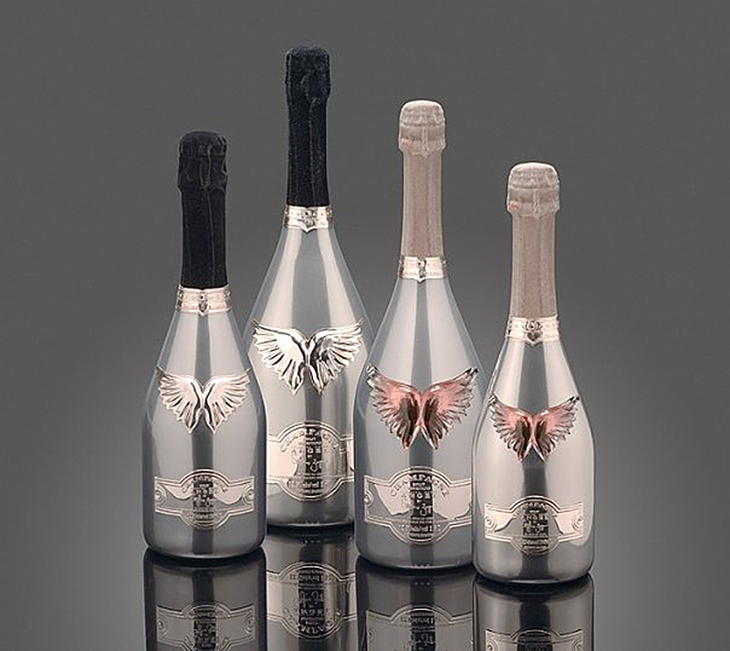 exclusive Angel Champagne in platinum finish bottles