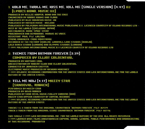 Los 90 En MP3 II U2 Hold Me, Thrill Me, Kiss Me, Kill Me (CD Single 1995) Los 90 En MP3 II U2 Hold Me, Thrill Me, Kiss Me, Kill Me (CD Single 1995)