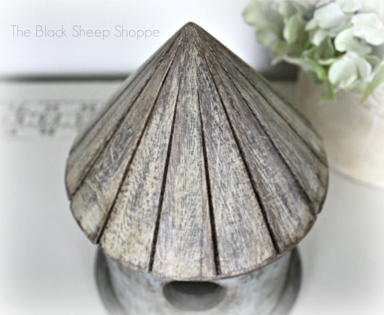 A dark glaze was applied to give the birdhouse a weathered farmhouse look. A dark glaze was applied to give the birdhouse a weathered farmhouse look.