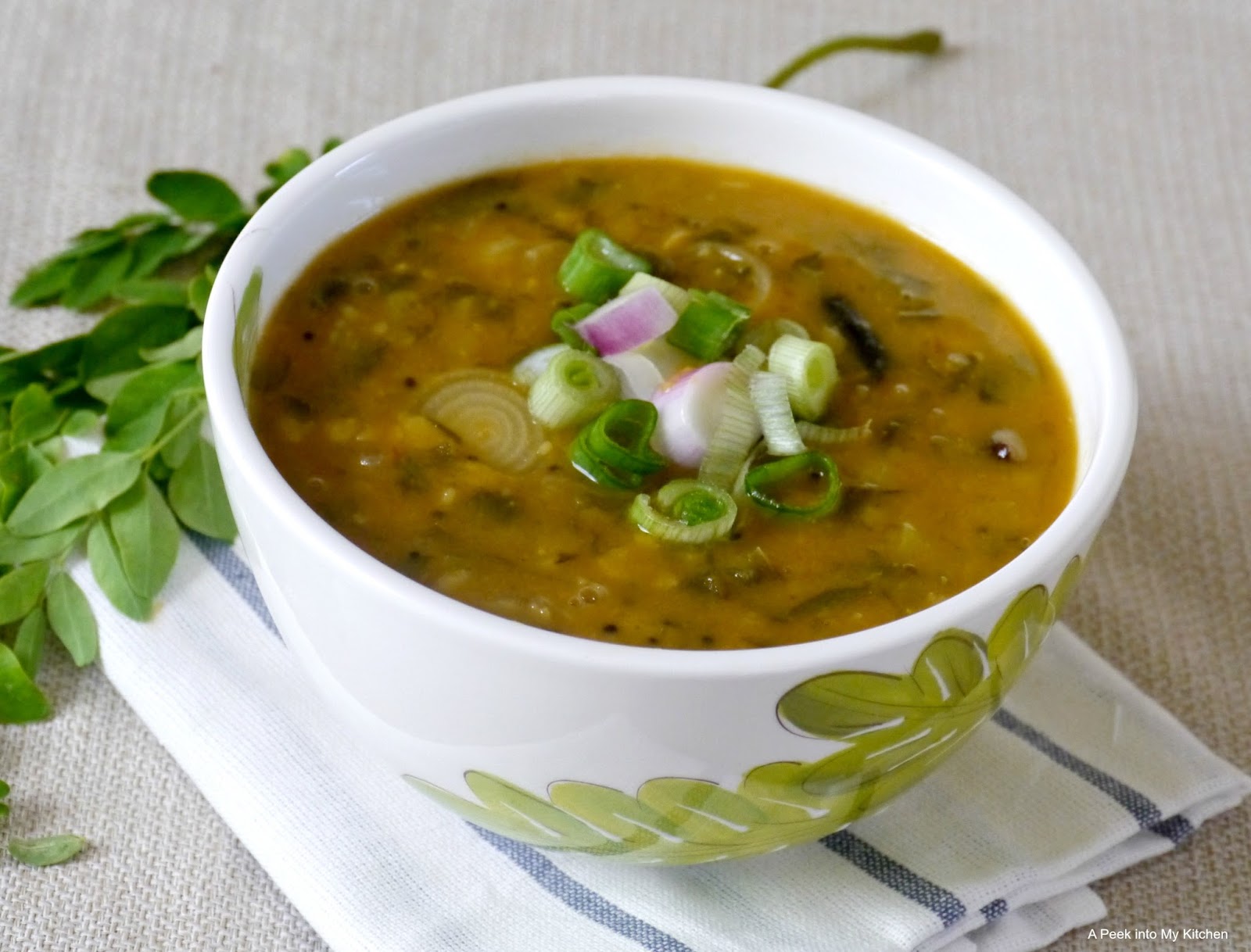 A Peek into My Kitchen Spring Onion and Drumstick Leaves (Murungai