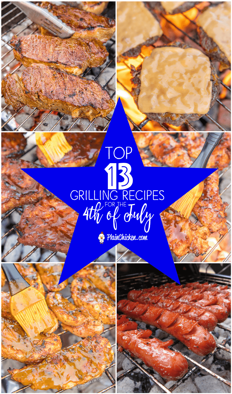 Top 13 Grilling Recipes for the 4th of July - pork, chicken, steak, burgers and hot dogs. Something for everyone! Top 13 Grilling Recipes for the 4th of July - pork, chicken, steak, burgers and hot dogs. Something for everyone!