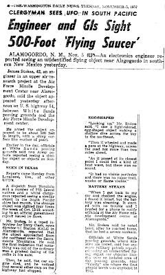Engineer and GIs Sight 500-Foot 'Flying Saucer - Washington Daily News, The 11-5-1957