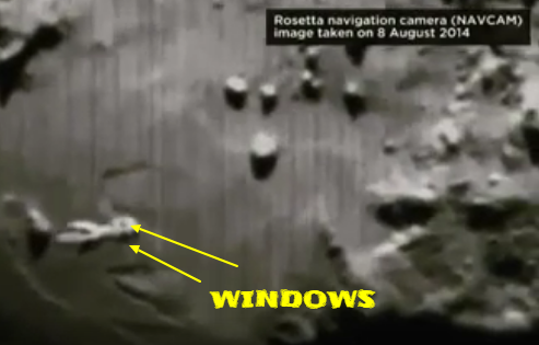 In this image we can clearly make out windows on the Alien Spaceship flying near NASA designated Comet 67P.