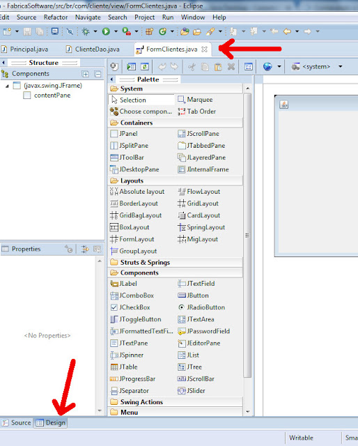 Interface de design JFrame Eclipse Eclipse