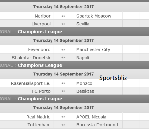 Jadwal Siaran Langsung Liga Champions nanti malam 14 Sept 2017 Jadwal Siaran Langsung Liga Champions nanti malam 14 Sept 2017