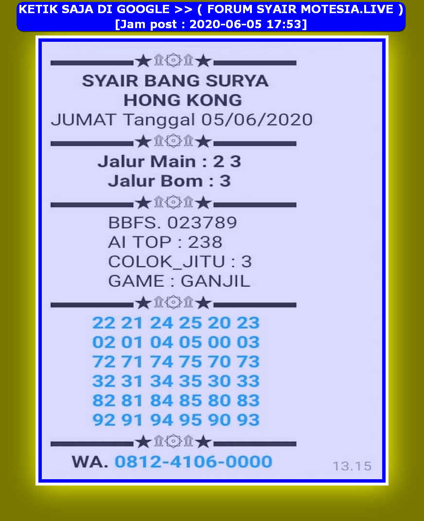 1 New Message Kode Syair Hongkong 5 Juni 2020 Forum Syair Togel Hongkong Singapura Sydney