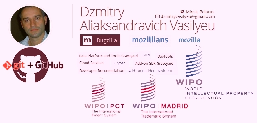 Author,Dzmitry Alyaksandravich Vasilyeu: wipo,github,bugzilla,mozilla