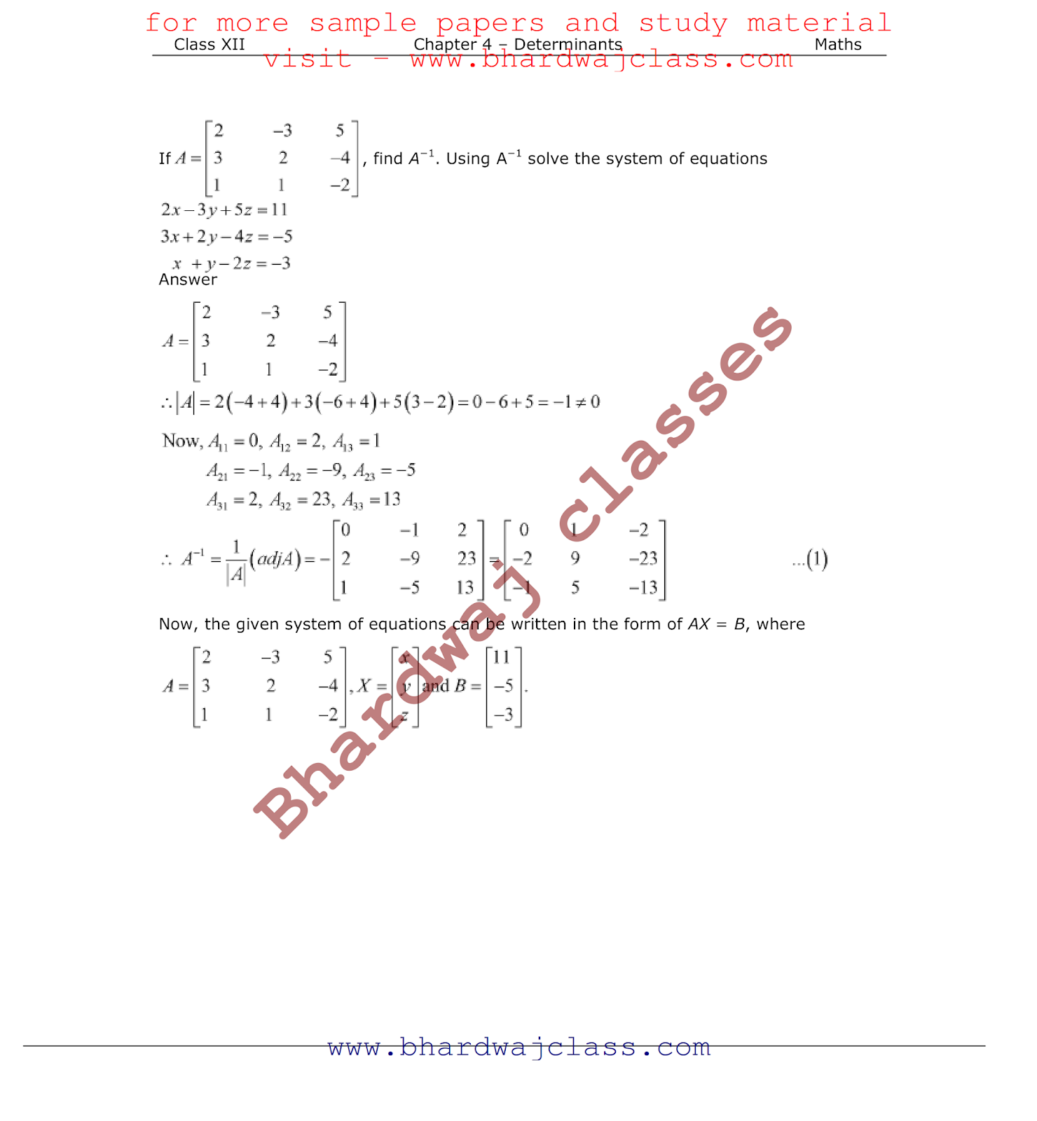 Class 12 Maths NCERT Solution Chapter 4 Class 12 Maths NCERT Solution Chapter 4