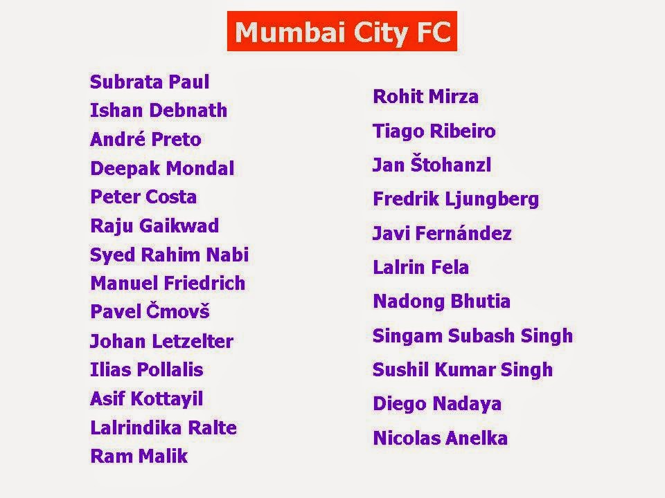Football Indian Super League 2014 Teams & Players