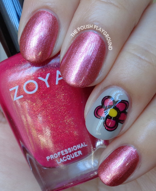 Metallic Rose with Floral Decal Accent Nail Art