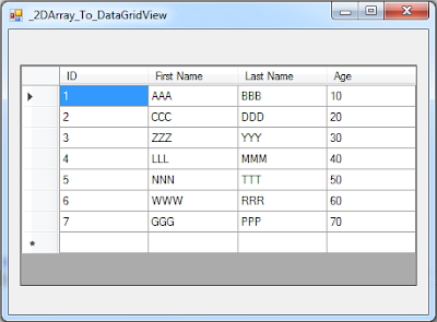 2D array to datagridview in c#