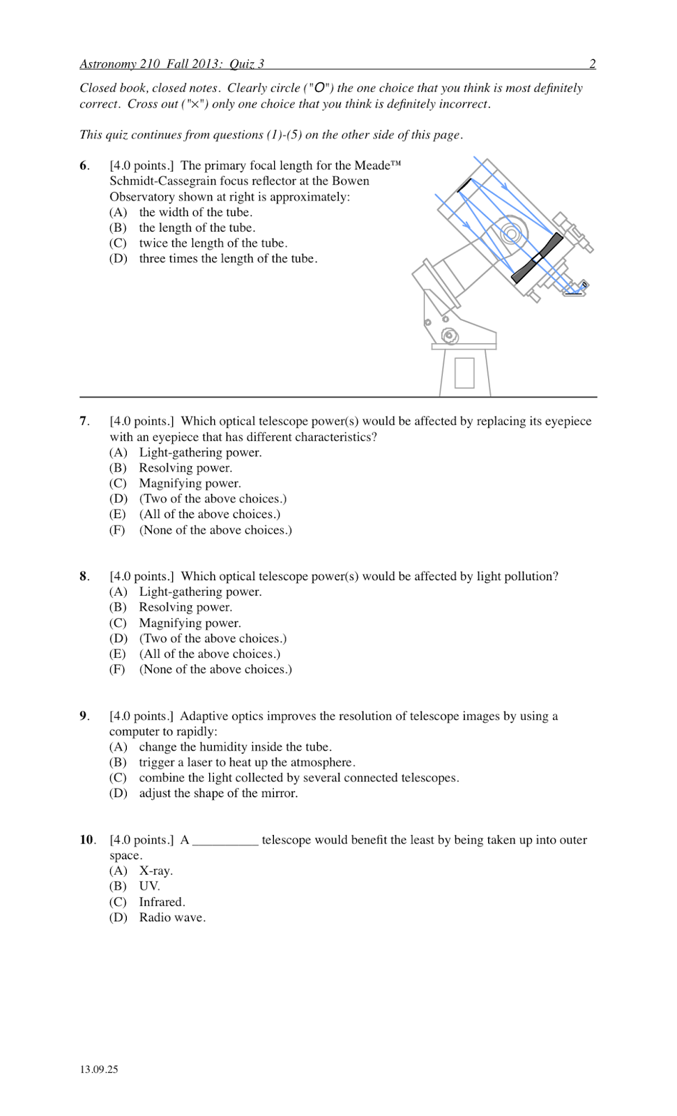 Pdog's blog boring but important Astronomy quiz archive telescopes