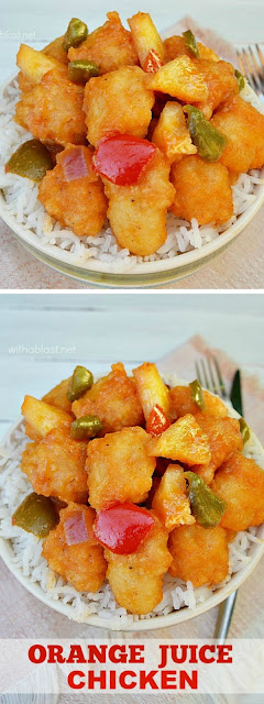 Crispy Chicken cubes in a thick sweet and sour sauce will have your family raving for more of this Orange Juice Chicken 