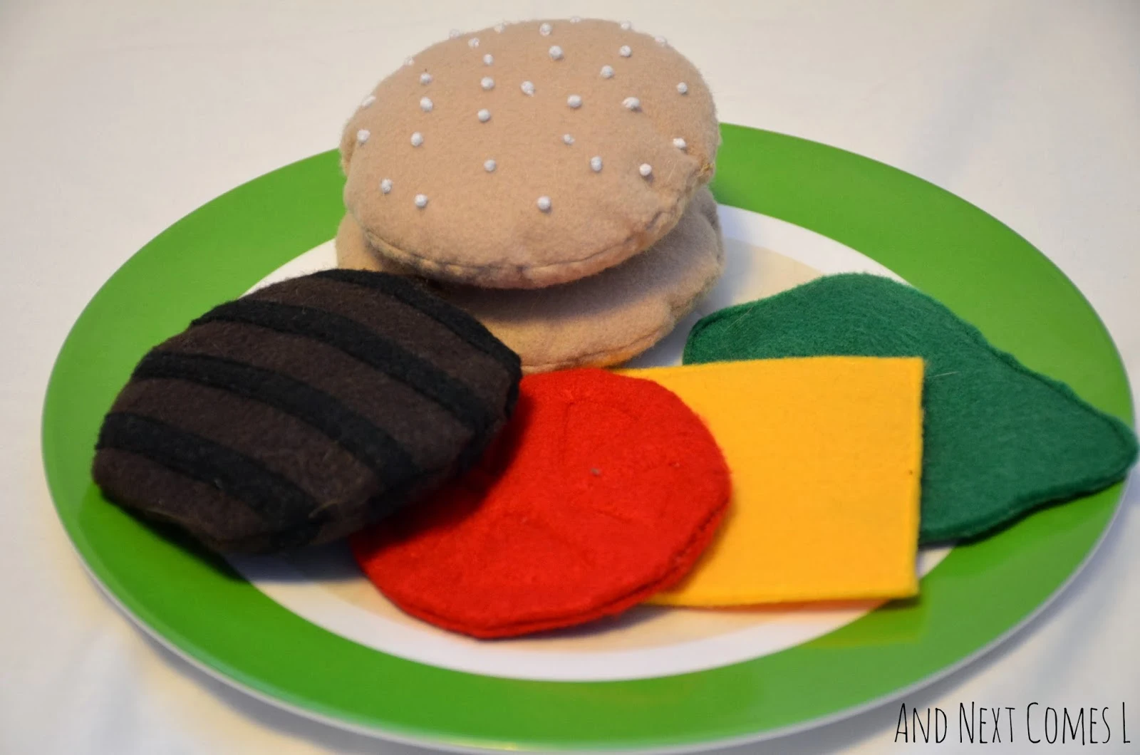 Felt hamburger play food for kids from And Next Comes L