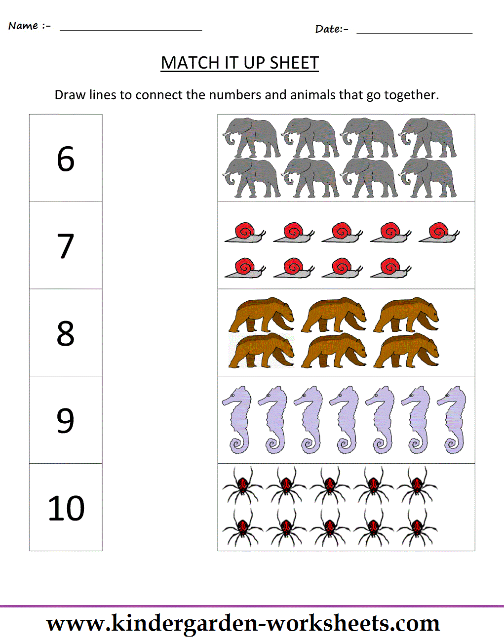 Kindergarten Worksheets: Maths Worksheets - Matching worksheets