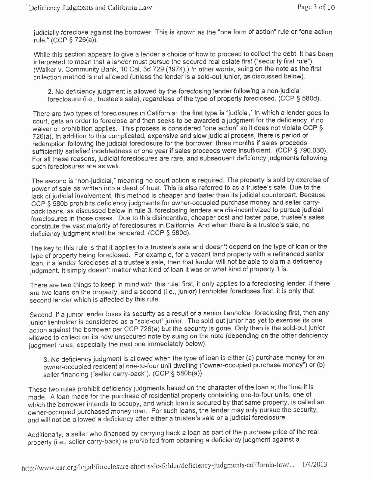 Industry / Legal Updates 2 of 3 Deficiency Judgements and California Law