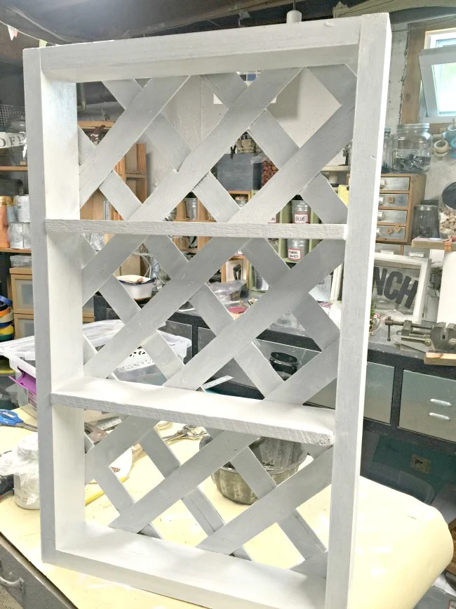 wooden lattice shelving