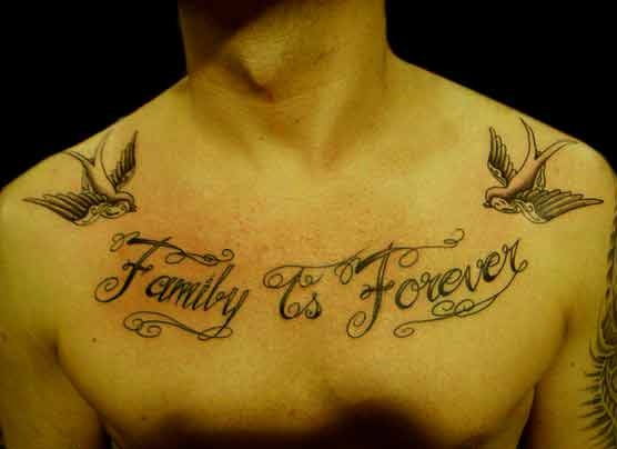 Family is forever with birds tattoo design on chest