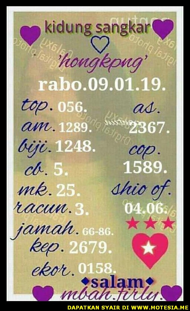 Syair HK Rabu 9 Januari 2019 GOsyair SEDIA KODE SYAIR