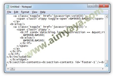 Gambar: Menyalin kode HTML template blog ke Notepad (membuat backup code)
