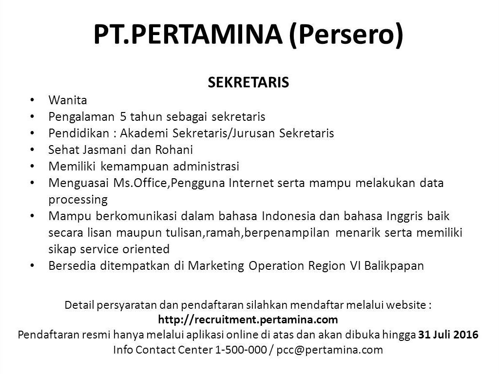 Lowongan Kerja Kota Balikpapan: Lowongan PT.PERTAMINA (Persero)