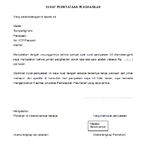 Contoh Surat Pernyataan Belum Memiliki Rumah Dari Pemohon ...