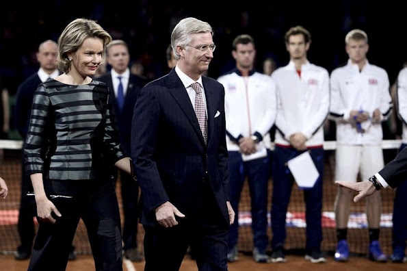 King Philippe of Belgium and Queen Mathilde of Belgium attends the opening ceremony of the Davis Cup Final 2015 (Belgium v Great Britain) at the Flanders Expo 