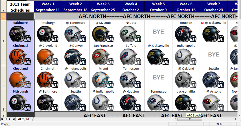 Excel Spreadsheets Help 20112012 NFL Spreadsheet Schedule