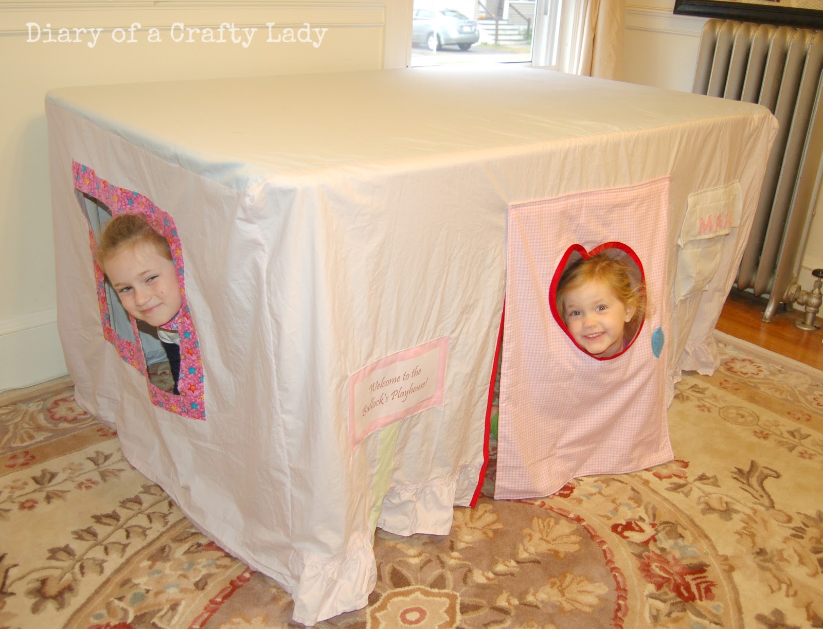 Diary of a Crafty Lady Sheet Fort Over the Table