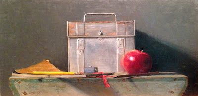 vintage lunch box, still life, oil painting