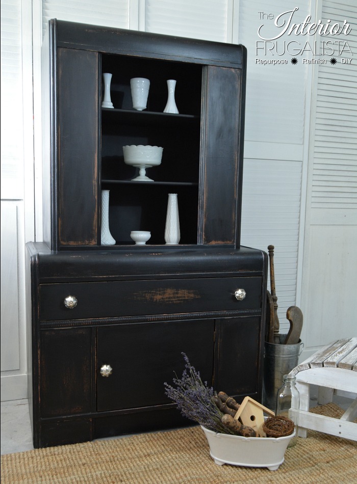 Black Distressed Painted Waterfall Hutch 