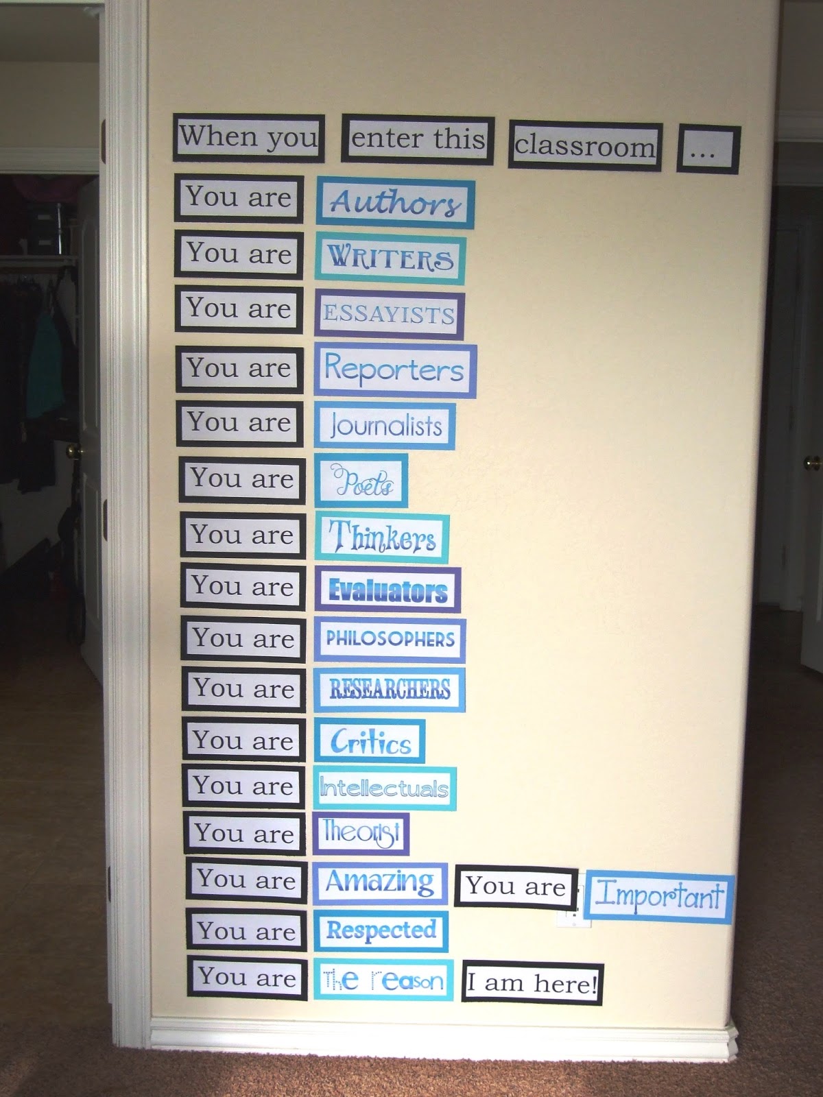 The Inspired Classroom "You Are" for My Middle School, Language Arts Classroom