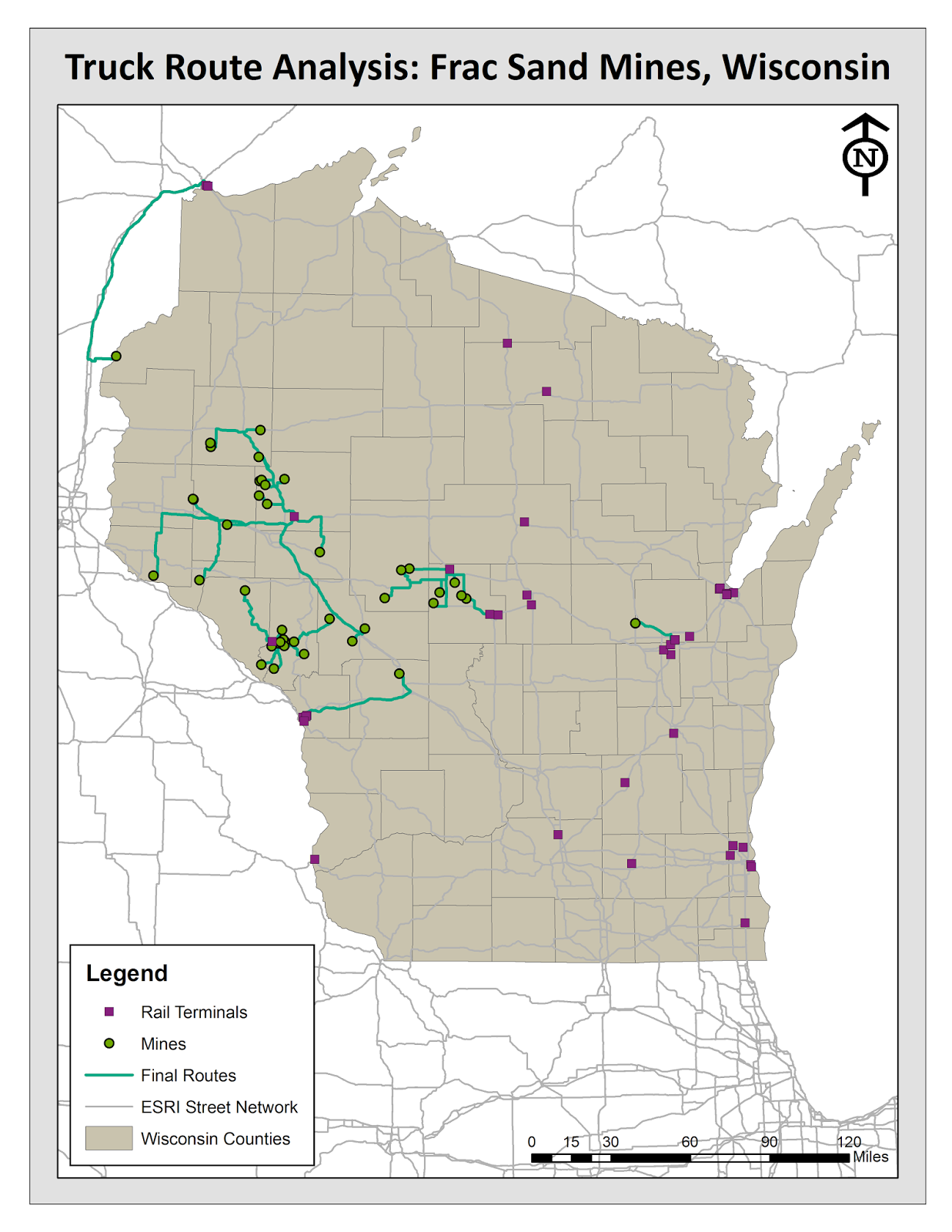 map 1 depicts rail terminals further than 1 5km from frac sand mines in wisconsin wisconsin frac sand mines and the final transportation routes from each map 1 depicts rail terminals further than 1 5km from frac sand mines in wisconsin wisconsin frac sand mines and the final transportation routes from each