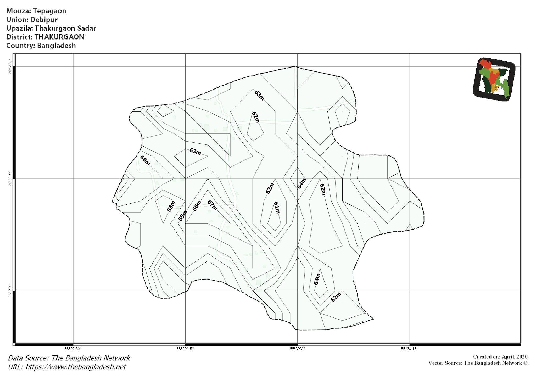 Map of Tepagaon Mouza of Thakurgaon Sadar Upazila, THAKURGAON, Bangladesh.