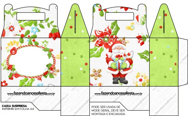 Santa en Fondo Verde: Cajas para Imprimir Gratis. Caja Lunch.