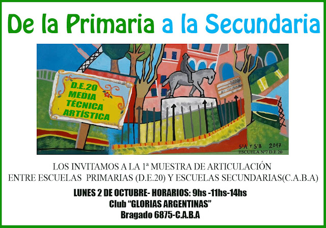 Invitación Evento "De la Primaria a la secundaria" día 2 de octubre 9 hs en el club Glorias Argentinas sito en Bragado 6875 Ciudad de buenos Aires