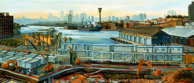 Pyrmont painting-plein air oil painting of Pyrmont in the  Australian National Maritime Museum. by industrial heritage artist Jane Bennett