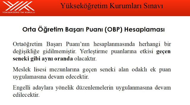 Orta Öğretim Başarı Puanı (OBP) Hesaplaması